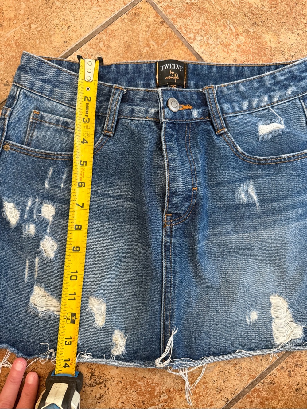 Twelve by Twelve Distressed Denim Mini Skort in Blue